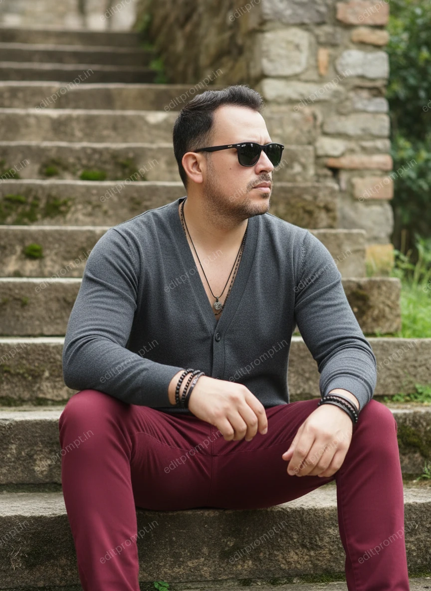 portrait ai photo prompt — Waiting on the Steps Portrait AI Photo Prompt for Boys