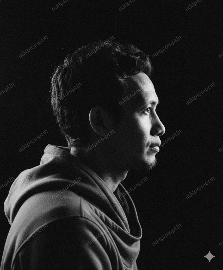 portrait ai photo prompt — Monochrome side-profile shot Portrait AI Photo Prompt for Boys