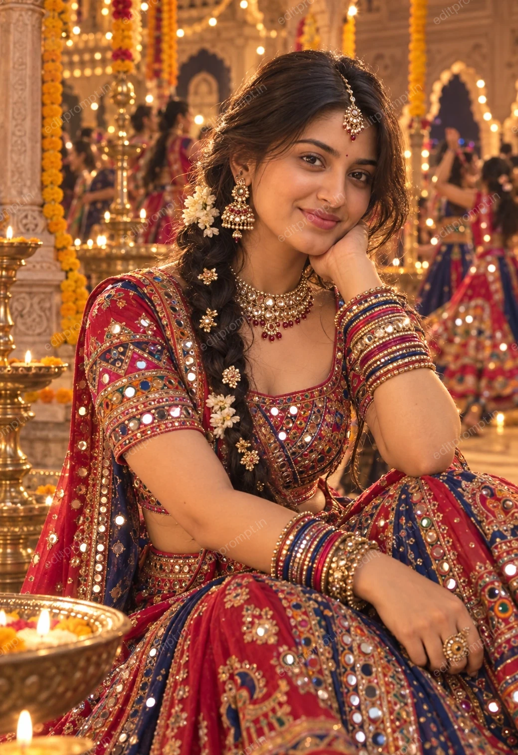 Navratri Garba Girl Traditional Lehenga at Temple — AI photo prompt example