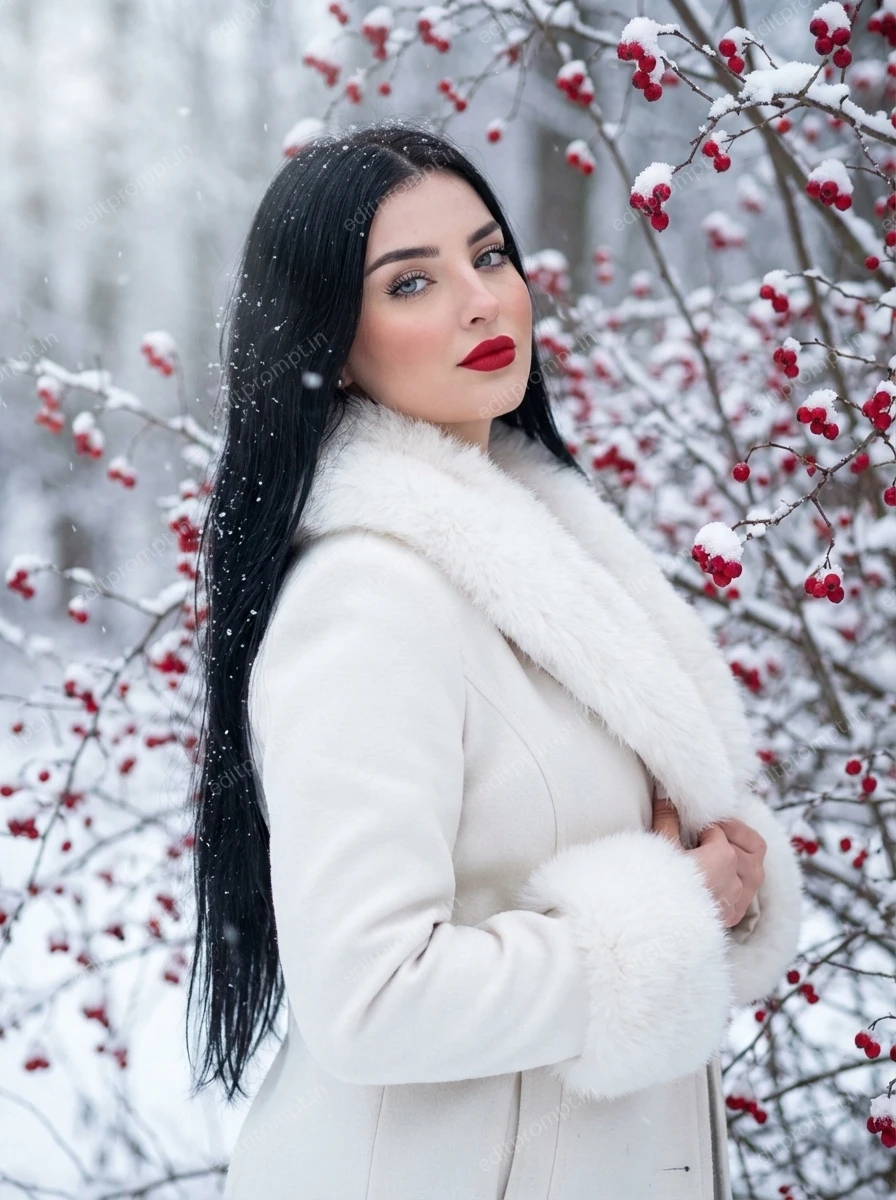 aesthetic ai photo prompt — Crimson Snowfall Muse Aesthetic AI Photo Prompt for Girls