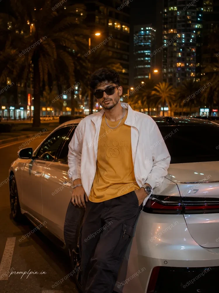portrait prompt — Luxury Car Night City Portrait Prompt for Boys