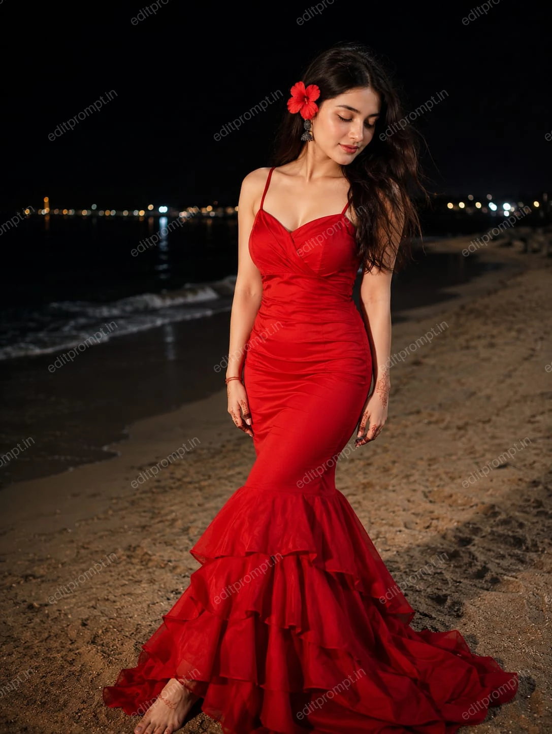 portrait prompt — Beautiful Dress With Beach View Prompt