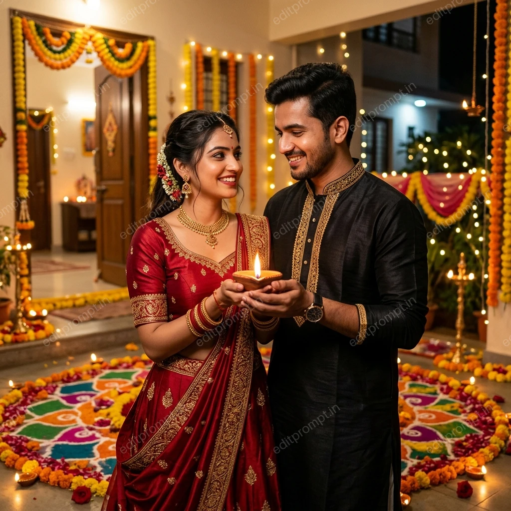 Romantic Diya Portrait — Diwali preview