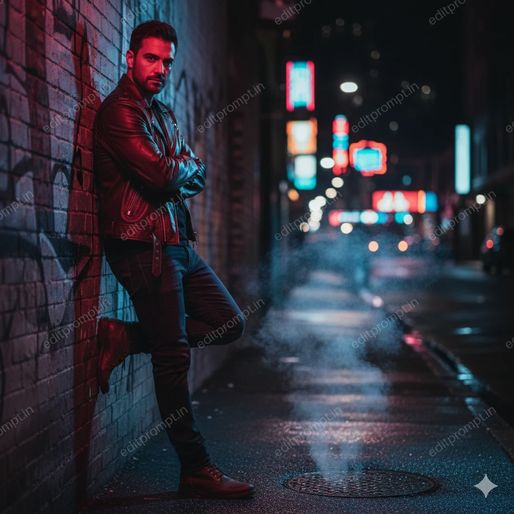 cinematic ai photo prompt — Urban Night Glow Cinematic AI Photo Prompt for Boys