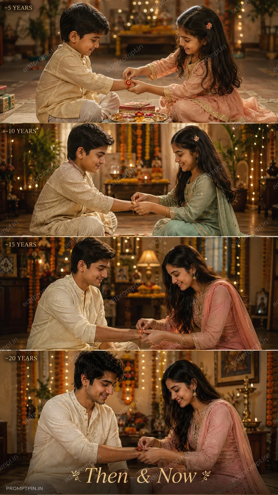 photo prompt — Raksha Bandhan Timeline AI Photo Prompt Siblings Growing Up