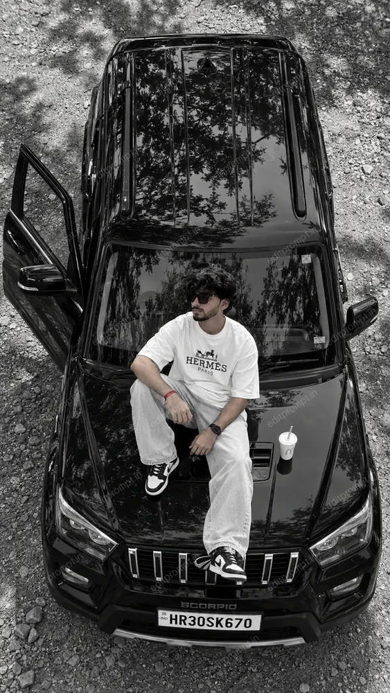 Drone View Scorpio Car AI Photo Prompt for Boys