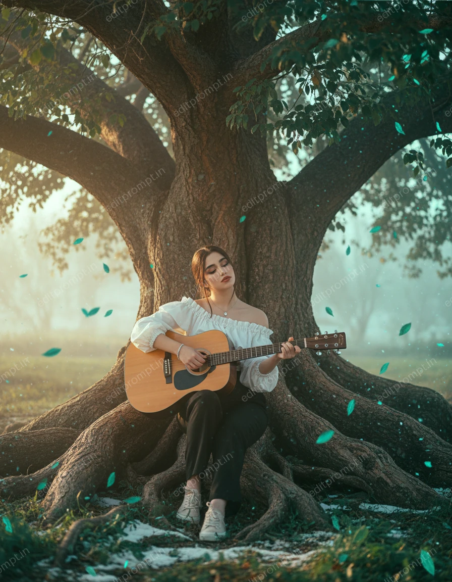 cinematic ai photo prompt — Whispers of Strings Cinematic AI Photo Prompt for Girls
