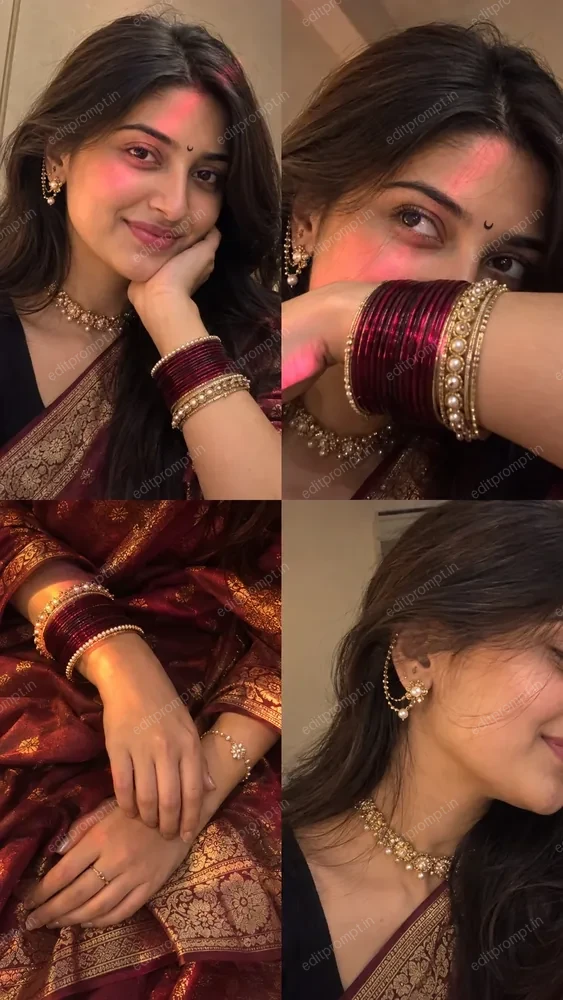 photo prompt — Saree Collage AI Photo Prompt for Girls
