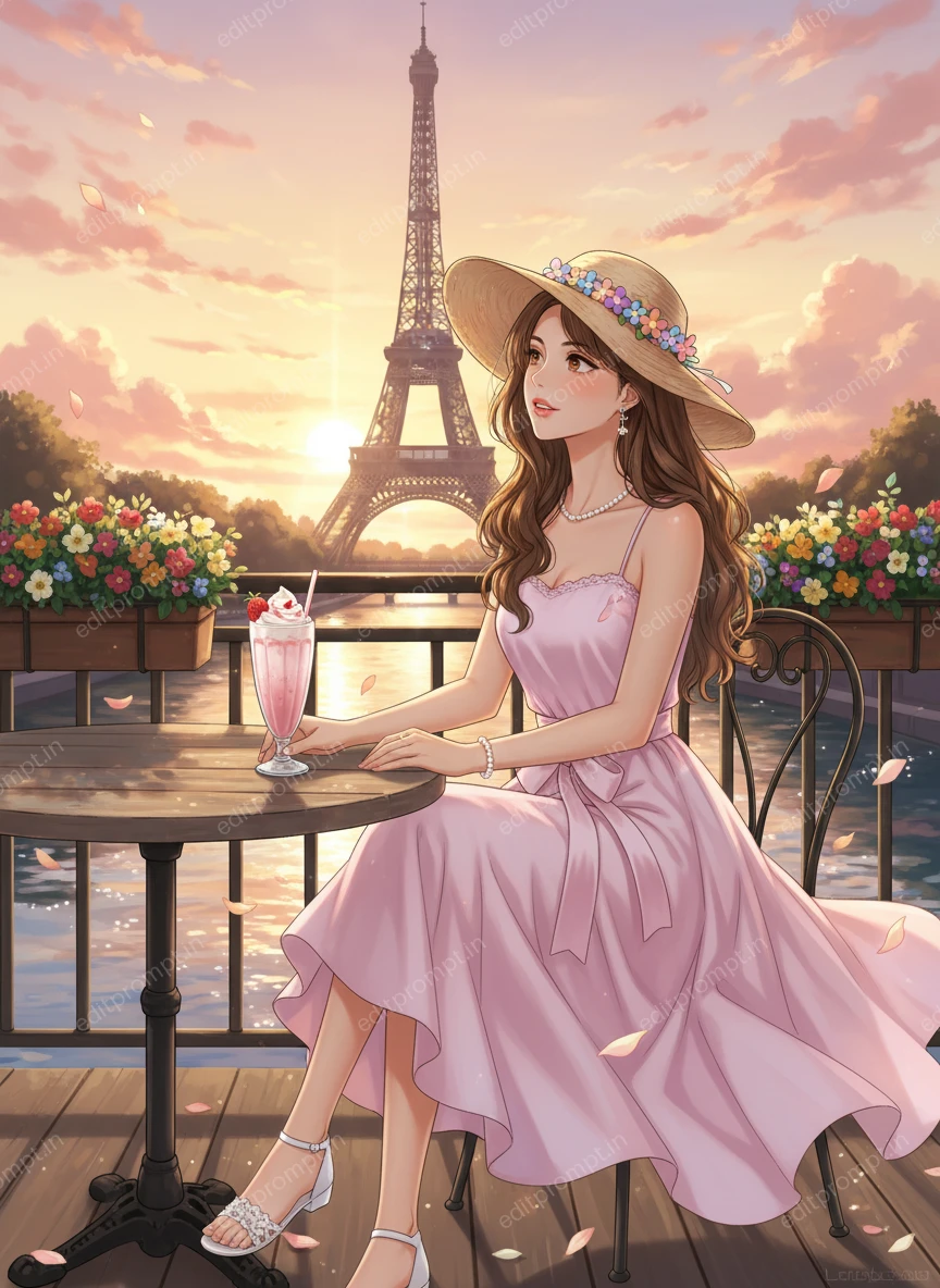 cartoon ai photo prompt — Golden Hour in Paris Cartoon AI Photo Prompt for Girls