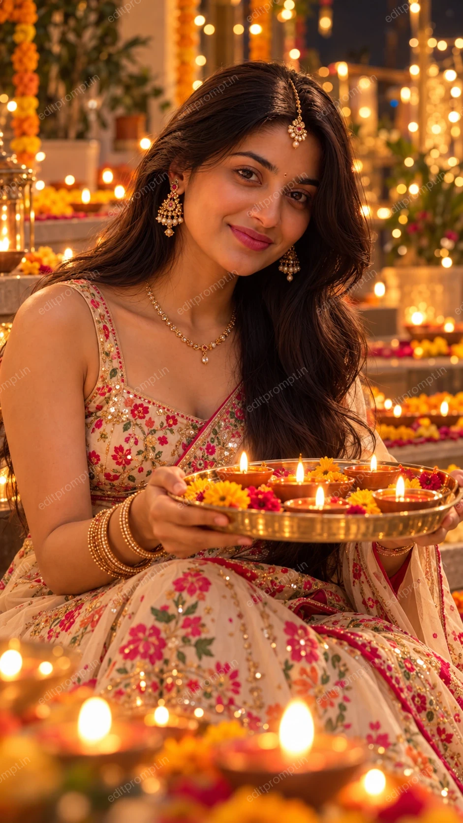 Traditional Diwali Look with Maang Tikka AI Photo Prompt — AI photo prompt example