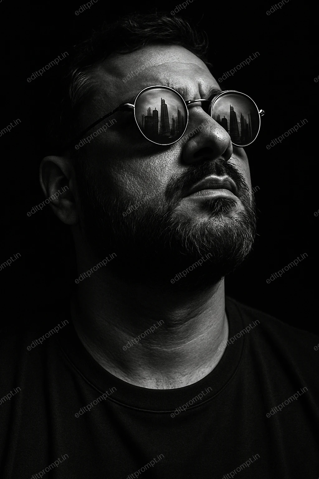 cinematic ai photo prompt — Urban Reflection in Dramatic Light