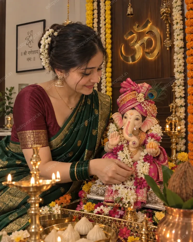 photo prompt — Ganpati Sthapna AI Photo Prompt for Girls