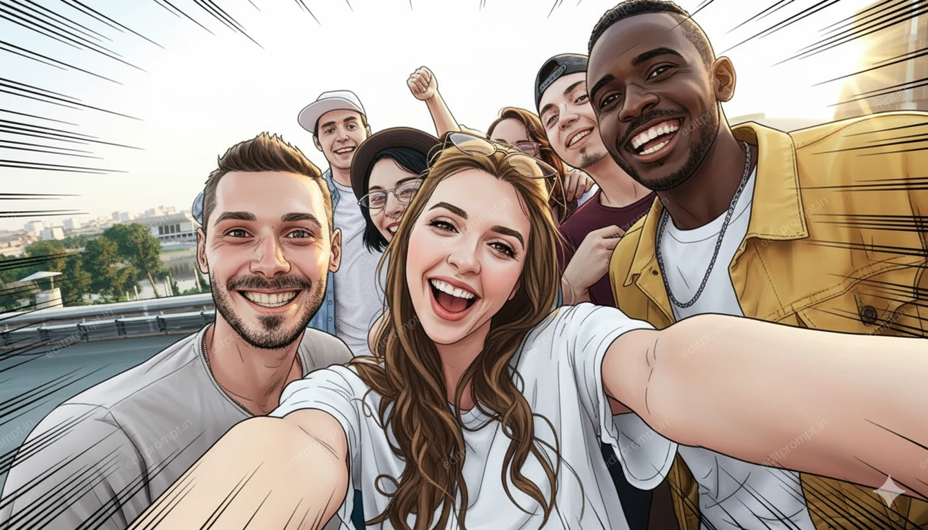 selfie ai photo prompt — Manga Style Selfie AI Photo Prompt for Girls