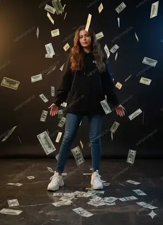 cinematic ai photo prompt — Money Rain Cinematic AI Photo Prompt for Girls
