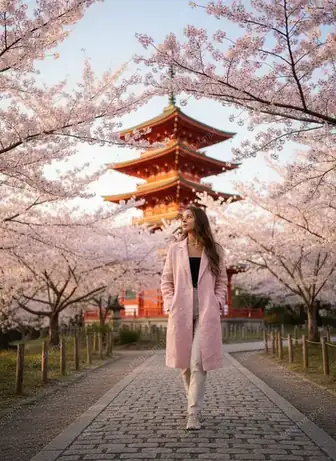 travel ai photo prompt — Sakura Promenade Travel AI Photo Prompt for Girls