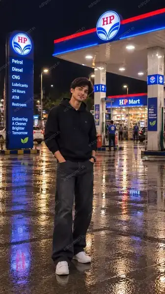 photo prompt — Night Petrol Pump AI Photo Prompt for Boys