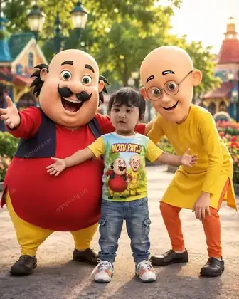 cartoon ai photo prompt — Kids Photo With Motu & Patlu