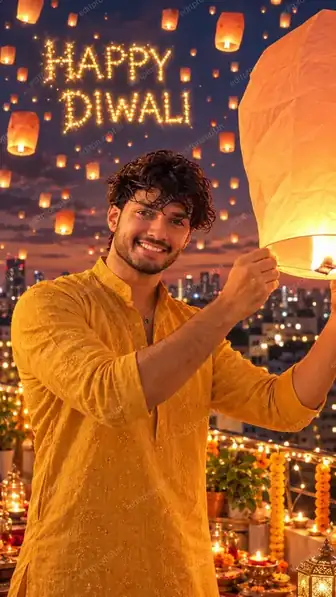 Happy Diwali Sky Lantern AI Photo Prompt for Boys — AI photo prompt example