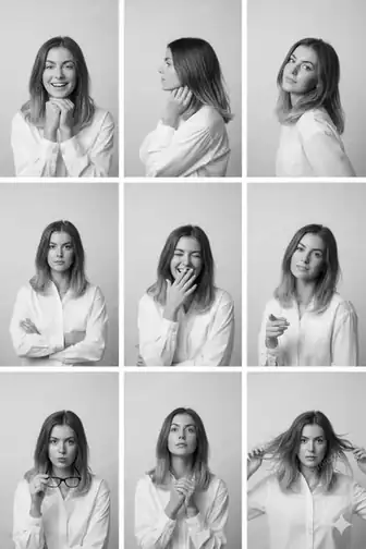 collage ai photo prompt — 3x3 Photo Grid Pose Collage AI Photo Prompt for Girls