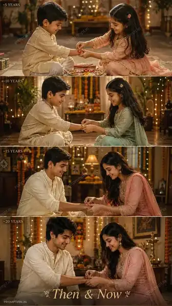 photo prompt — Raksha Bandhan Timeline AI Photo Prompt Siblings Growing Up