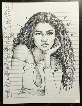 cartoon ai photo prompt — Notebook Doodle Self Cartoon AI Photo Prompt for Girls