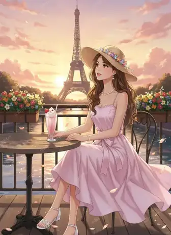 cartoon ai photo prompt — Golden Hour in Paris Cartoon AI Photo Prompt for Girls