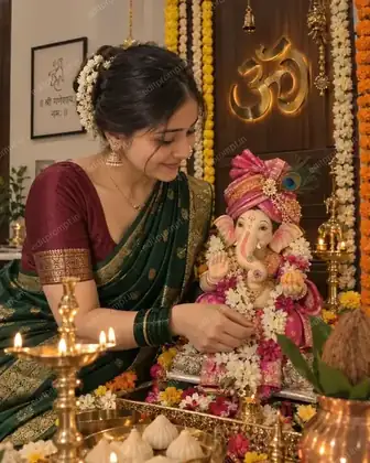 photo prompt — Ganpati Sthapna AI Photo Prompt for Girls