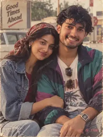 photo prompt — 80s Scarf Look AI Photo Prompt for Couple