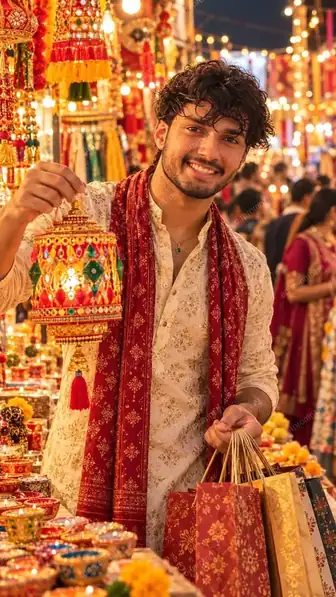 Diwali Market Shopping AI Photo Prompt for Boys — AI photo prompt example